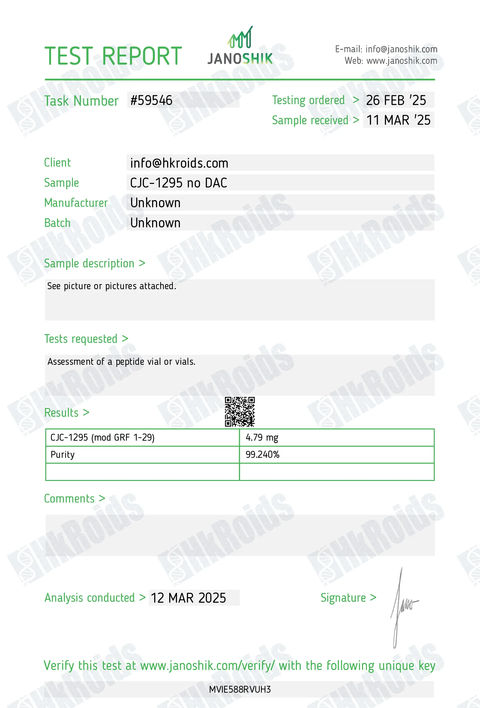 Test Report #59546 cjc 1295 no dac hkroids.com